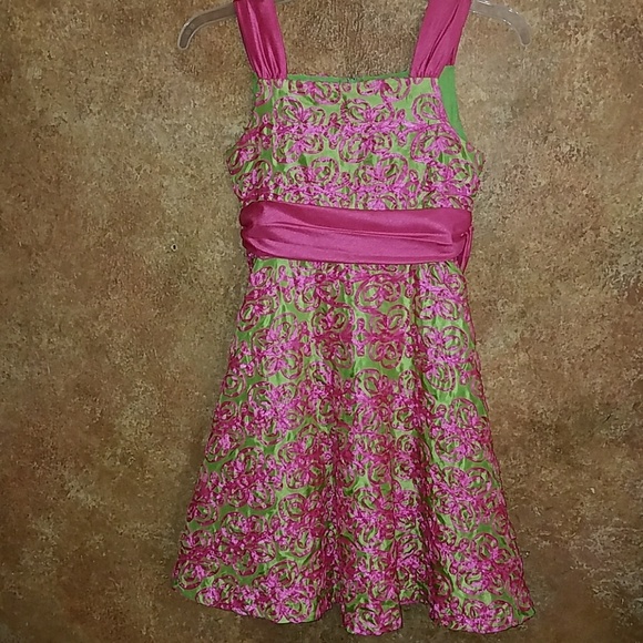 lime green and pink dress